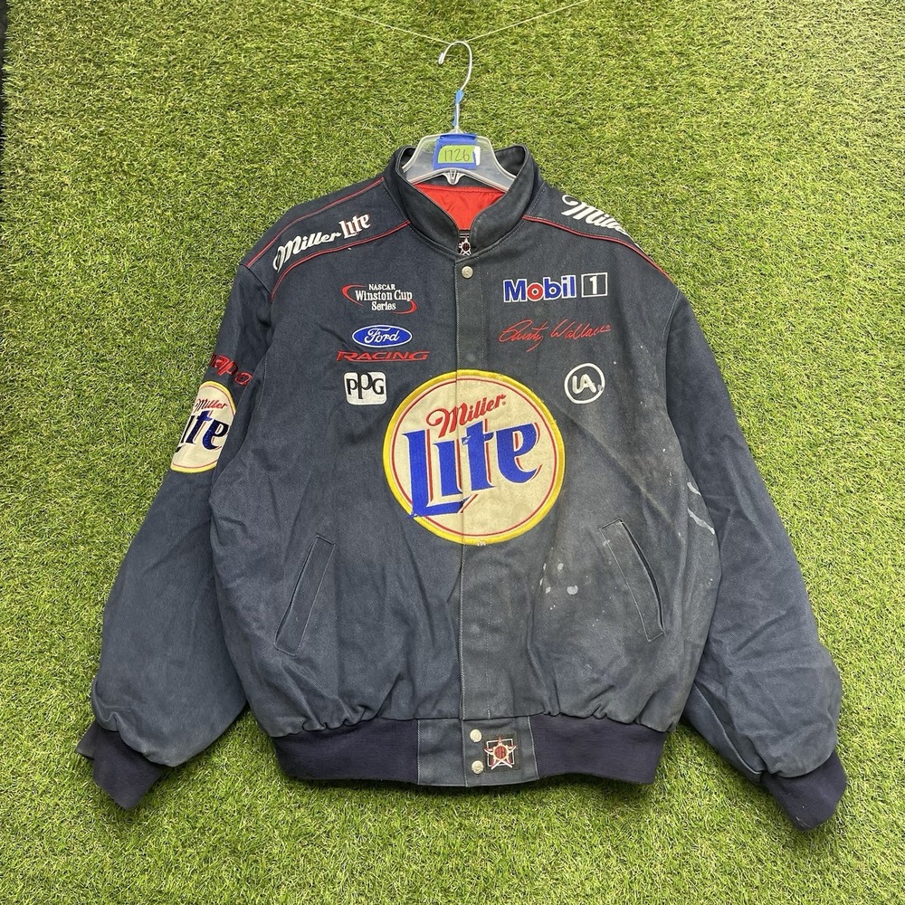 Vintage Rusty Wallace Miller Lite Jacket Mens 2XL Winston Cup JH Designs Nascar